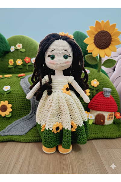 El Emeği Amigurumi Ayçiçekli Prenses Bebek Oyuncak