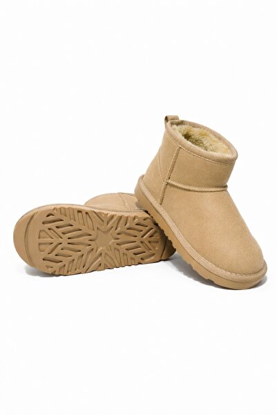 epona Süet İçi Kürklü Ultra Mini Kaymaz Eva Taban Ortopedik Bot Bej
