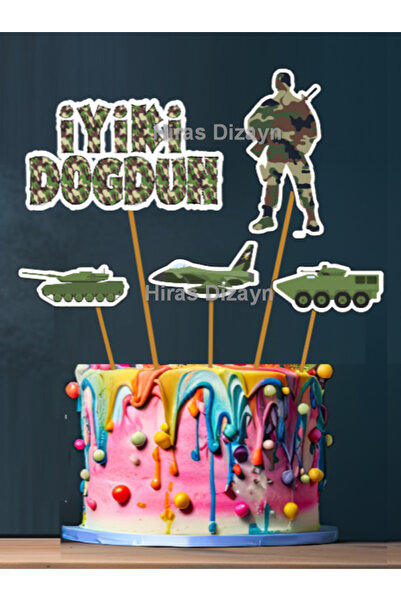 Hiras Dizayn 5 bucăți de decorațiuni pentru tort pentru ziua de naștere pentru băieți, cu tematică militară, cu tematică a avionului tanc al armatei, cu tema comandului militar