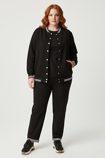 Ebsumu Γυναικείο Σετ Φόρμας Μαύρης Μεγάλου Μεγέθους με κούμπωμα