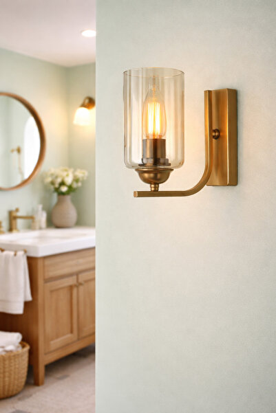 Uçar شمعدان حائط زجاجي عصري بتصميم أسطواني بلون العسل العتيق لغرفة المعيشة والمطبخ والممر والمدخل وغرفة النوم