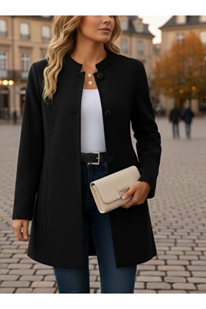 NAYBER FASHİON KADIN HAKİM YAKALI ASTARLI ÖNÜ DÜĞMELİ ŞIK KAŞE KABAN