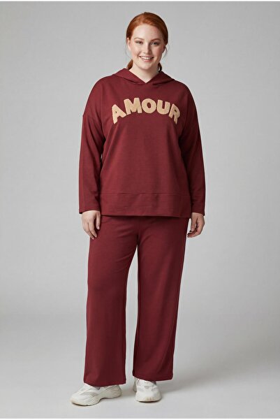 Ebsumu Γυναικεία φόρμα φόρμας με κουκούλα Amour Written Claret Red