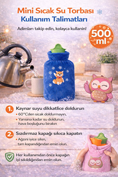 KÜÇÜK EW Peluşlu Sıcak Su Torbası Termofor | Renkli Küçük 600 Ml