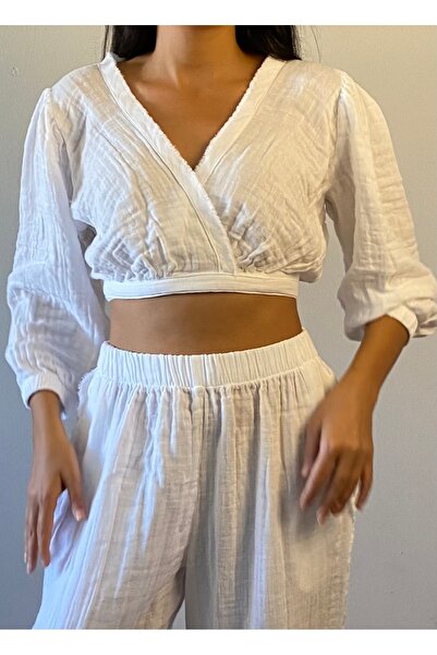 Gabi Gabrielle Herme Pamuk Müslin Dekolteli Crop Bluz