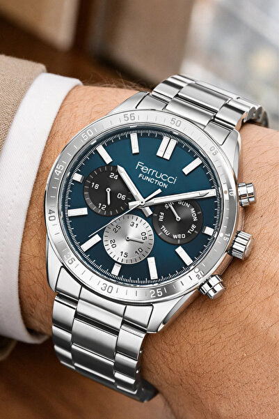 Ferrucci Function Erkek Kol Saati - Gümüş Renk Kasa ve Çelik Kordon, Yeşil Kadran ZMFer063