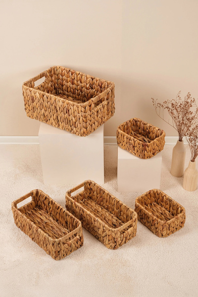 AVANTAGE HOME فابيولا - مجموعة من 5 سلال منظمة مستطيلة متعددة الأغراض مصنوعة يدويًا من القش