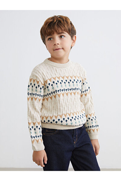 LC Waikiki سترة تريكو للأولاد بتصميم ياقة دائرية باللون البيج