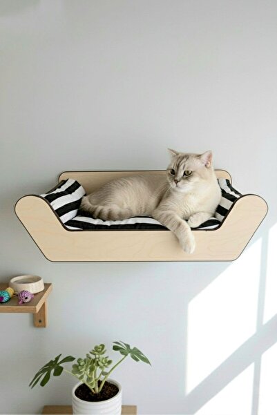 CatraWorks Kedi Yatağı Duvara Monte Dinlenme Alanı | Ahşap Kedi Rafı ve Tırma...