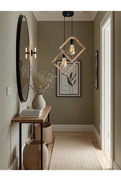 ONUR AVİZE Dekoratif El Yapımı Rustik Ve Modern Tarz Ahşap Sarkıt 2'li Avize