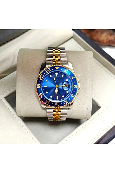 İSTLİV Gümüş- Gold Kordon Lacivert Kadran Unisex Kol Saati