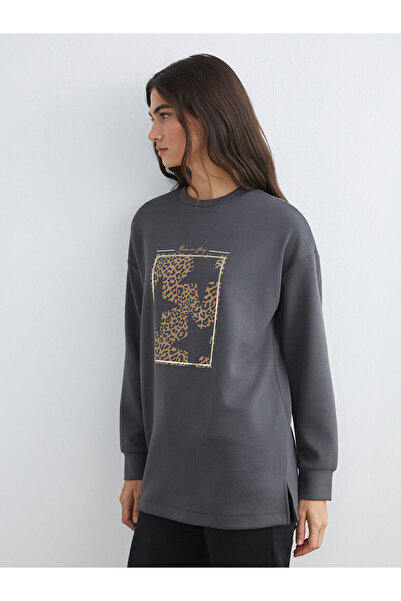 LC Waikiki Vizyon New Season με τύπωμα oversized Γυναικείο φούτερ τουνίκ