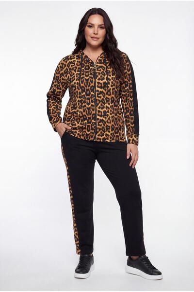 Ebsumu Women's Plus Size Leopard Print Hooded Tracksuit Set