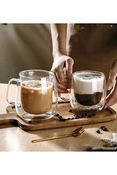 KÜÇÜK EW 2 Adet Isıya Dayanıklı Çift Camlı Çift Cidarlı Cam Kupa | 2 Adet | 250ml