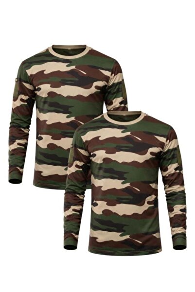 SINGLE SWORD Set de 2 unisex guler rotund model de camuflaj bumbac 100% bucăți cu mânecă lungă tricou
