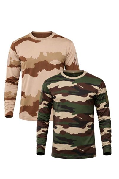 SINGLE SWORD Set de 2 guler rotund modele de camuflaj bumbac 100% piese cu mâneci lungi pentru bărbați tricou 2XL//Multi Re
