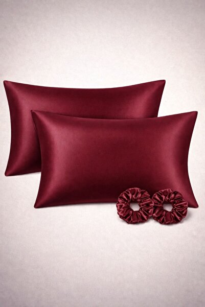 DUSK Ipek Saten 2 Adet 50x70 Yastık Kılıfı 2 Adet Scrunchie Toka Kıvırcık Saç...