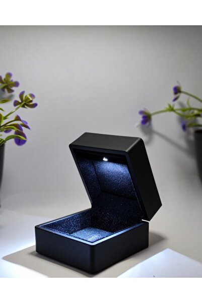 TALMİRA SİYAH Işıklı Yüzük Tektaş Pırlanta Alyans Hediye Kutusu