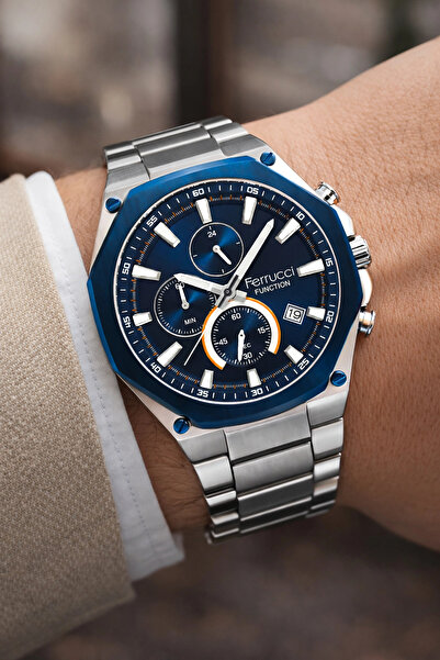Ferrucci Function Mavi Renk Kasa ve Gümüş Renk Çelik Kordonlu Erkek Kol Saati zmfer063