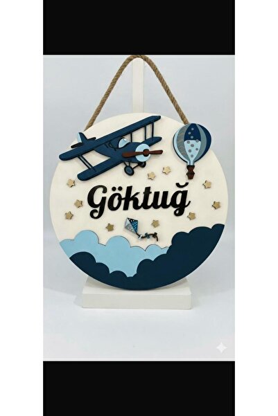 bunnydecoration Uçak Temalı Ahşap Kişiye Özel Bebek ve Hastane Odası Kapı Süsü