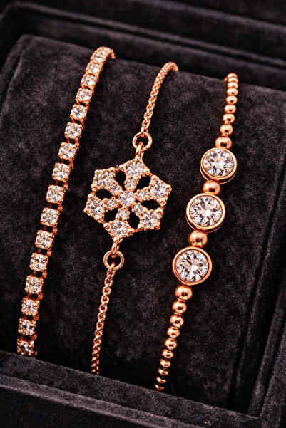 Merand Rose Gold Su Yolu Bileklik – Kar Tanesi & Taşlı Bileklik Seti – Kadın ...