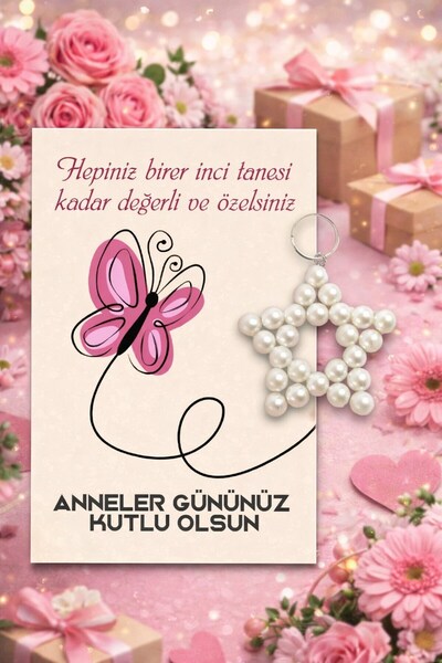 Emtory Home 10 Adet Anneler Günü İnci Yıldız Anahtarlık - Anneler Günü Hediye...