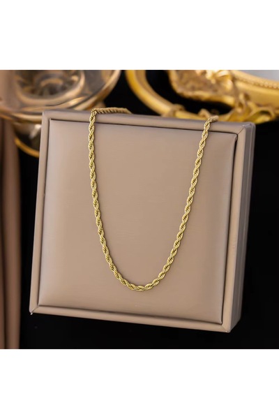 CAXBERN 22 Ayar Altın Kaplama Burgu Zincir Kolye