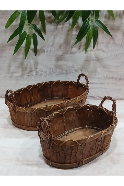 Firuze Hediyelik سلة زخرفية مزدوجة بمقابض خشبية، منظم خزانة الحمام متعدد الأغراض