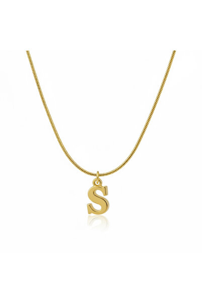 CAXBERN Minimal S Harfi Kararmaz 316l Çelik Kolye Altın Kaplama