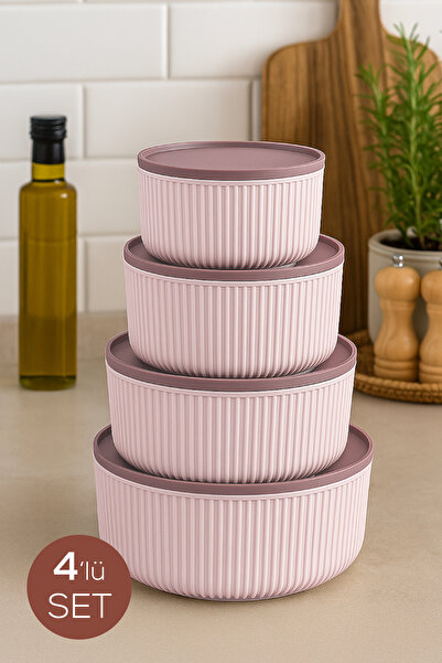Vienev مجموعة من 4 حاويات تخزين مستديرة باللون الوردي |   2.5 لتر 1.5 لتر 0.80 لتر 0.45 لتر |   متوافق مع الميكروويف والفريزر