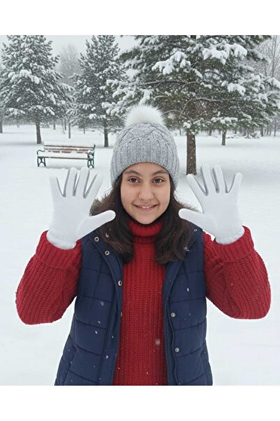 Modalight Polar Çocuk Eldiveni Ekru,Gri Kombin