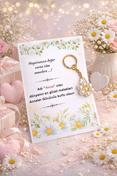 Emtory Home 10 Adet İnci Papatya Anahtarlık - Anneler Günü Hediyesi - Jelatin...