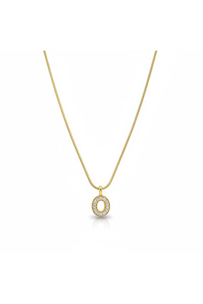 CAXBERN Çelik Zirkon Taşlı Altın Kaplama O Harf Kolye