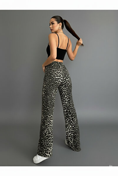 Velista Women's High Waist Leopard Print Wide Leg Crepe Pants