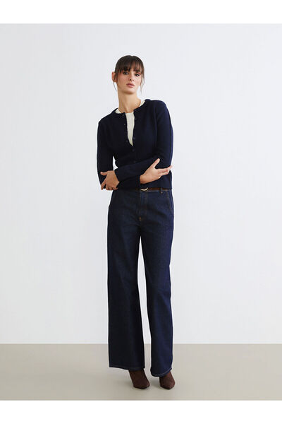 LC Waikiki Wideleg Women's Jeans Trousers with Belt on the Waist
