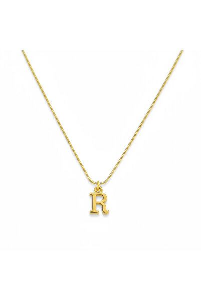 CAXBERN Minimal R Harfi Kararmaz 316l Çelik Kolye Altın Kaplama
