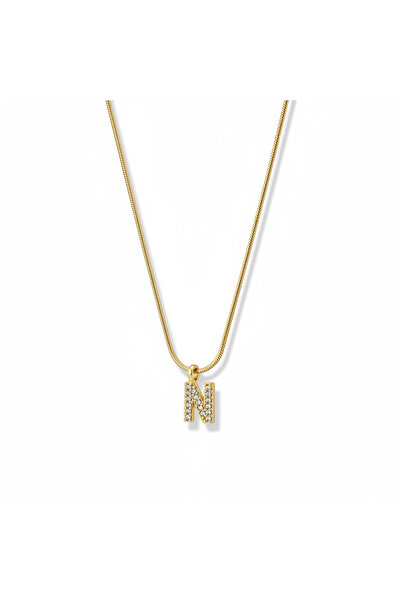 CAXBERN Çelik Zirkon Taşlı Altın Kaplama N Harf Kolye