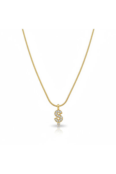 CAXBERN Çelik Zirkon Taşlı Altın Kaplama Ş Harf Kolye