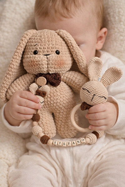 Homesinti 30cm El Yapımı Amigurumi Tavşan, Isim Yazılabilen Emzik Zinciri Ve ...