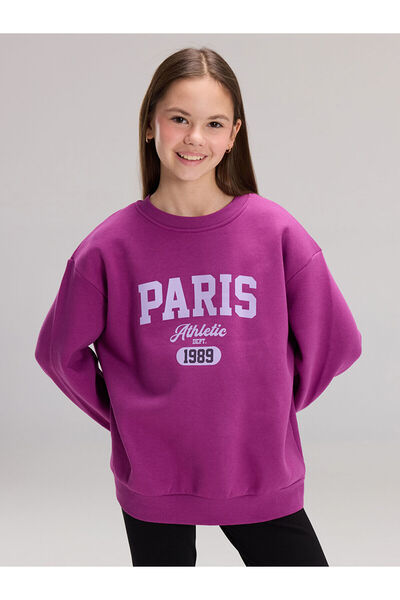 LC Waikiki Vizyon New Season Crew Neck Paris Printed Girls' Thick Sweatshirt