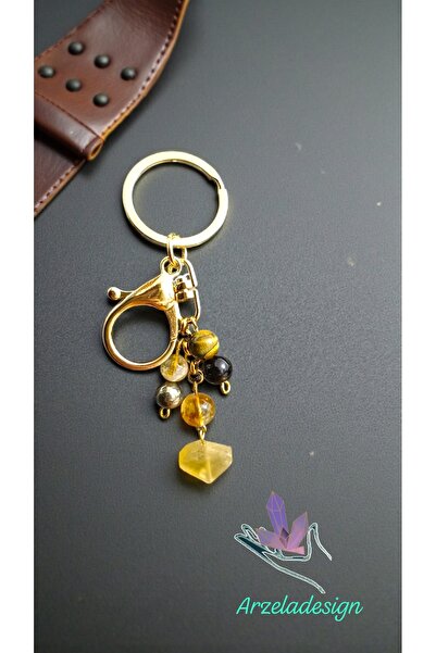 arzela Doğal Taş Sarı Florıt Anahtarlık (BEREKET VE KORUMA)