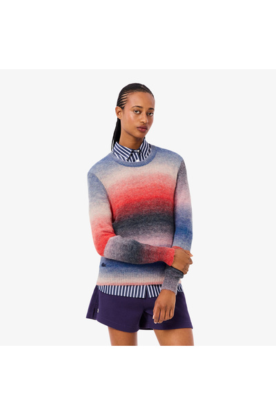 Lacoste Kadın Regular Fit Bisiklet Yaka Desenli Renkli Kazak