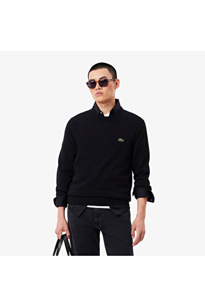 Lacoste Men's Regular Fit Crew Neck Organic Cotton Black Sweater