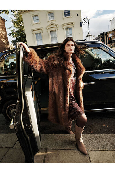 LC Waikiki Palton de blană pentru femei LCW Vision Brown Jacket Collar