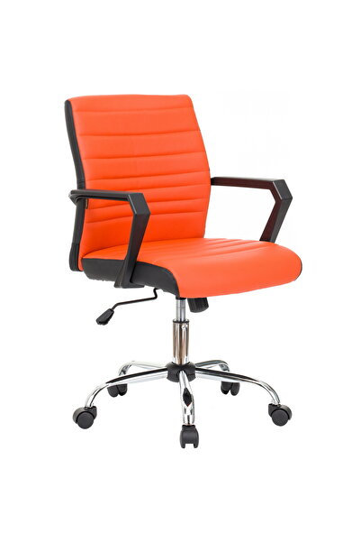 QMOBILI Scaun birou ERGOS Portocaliu, piele ecologica, manere fixe PP, mecanism balans, baza metal cromat