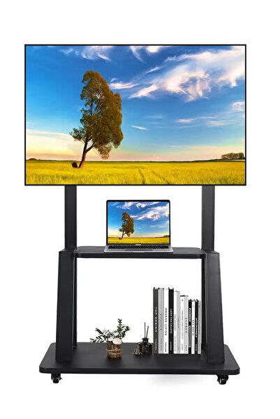 MHONGWEI حامل تلفزيون دوار بعجلات، مناسب لأجهزة تلفزيون LCD من 60 إلى 100 بوصة، أقصى سعة تحميل 330 رطلاً.