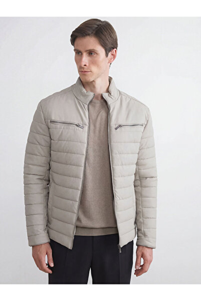 LC Waikiki Beige Slim Fit Stand Collar Men's Leather Look Coat