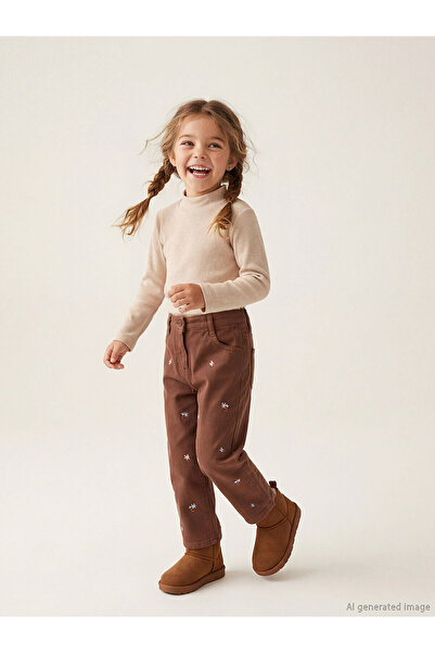 LC Waikiki LCW Детски панталон за момиче с флорални мотиви с еластична талия