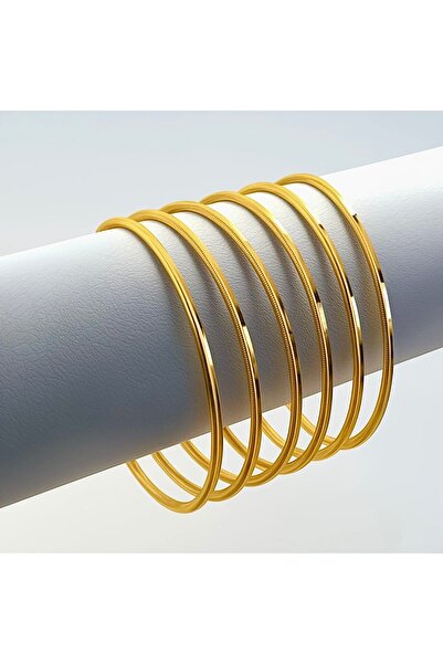 CAXBERN 22 Ayar Altın Kaplama Bileklik Tırtıklı Ince Ajda Ray Parlak Sade Bilezik (3 Adet)