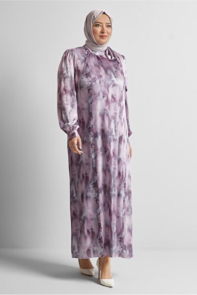 Alvina Patterned Large Size Satin Dress 20725